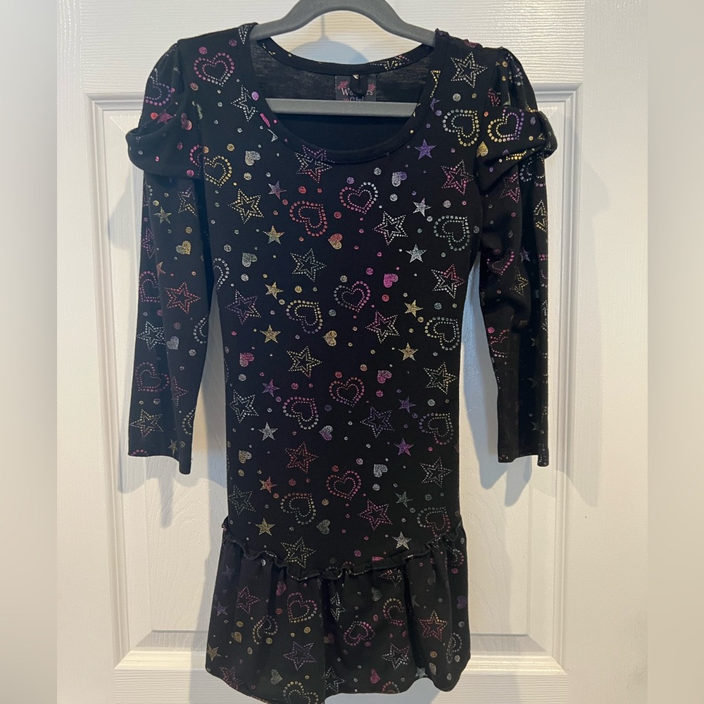 Girl’s Dress Black w/Stars & Hearts Size Medium